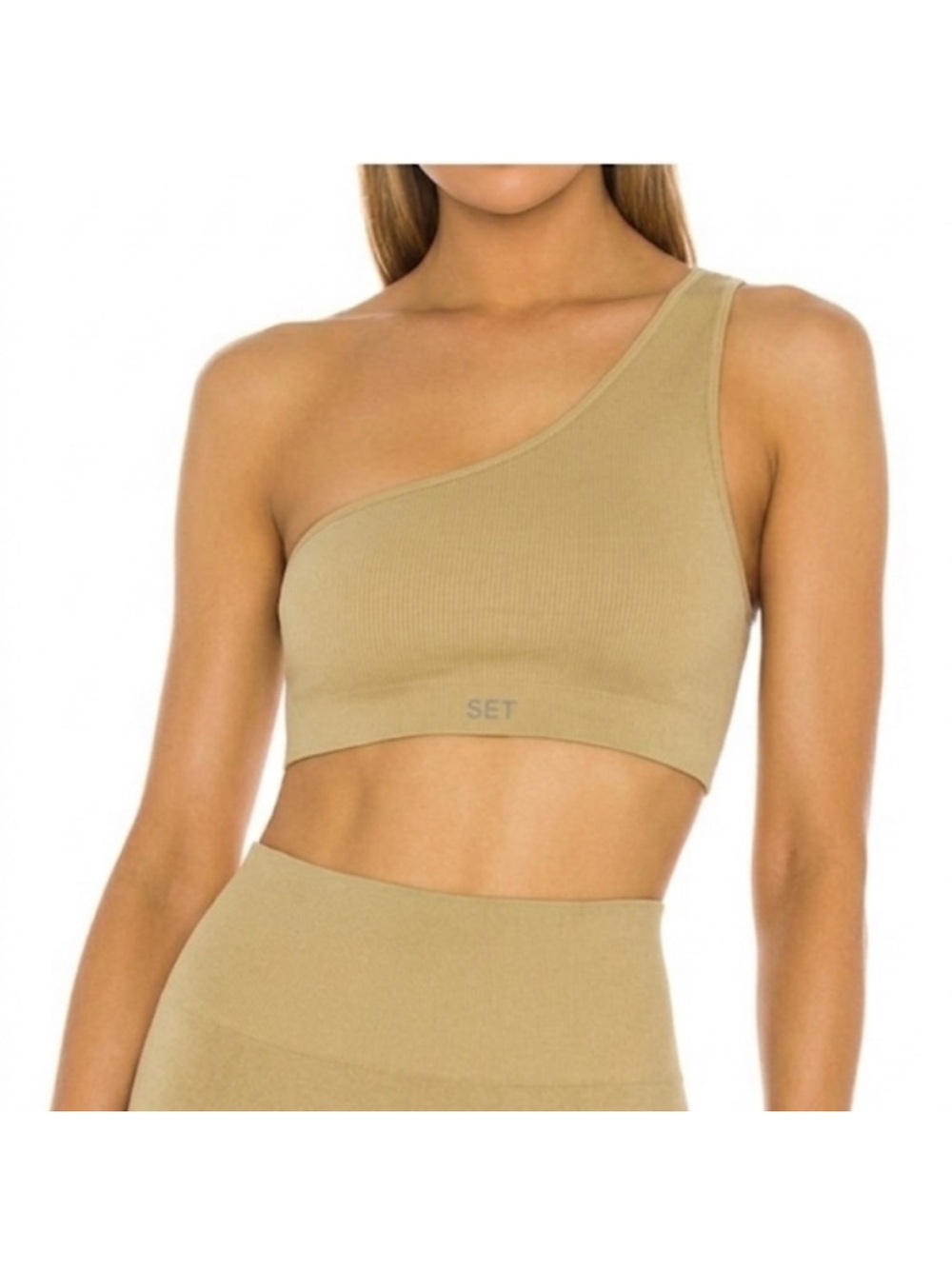 SET Active Ribbed One Shoulder Sportsbra Size Small Mustard Yellow